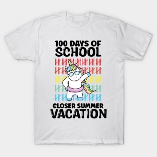 Funny Cute 100 Days Of School Closer Summer Vacation Unicorn T-Shirt